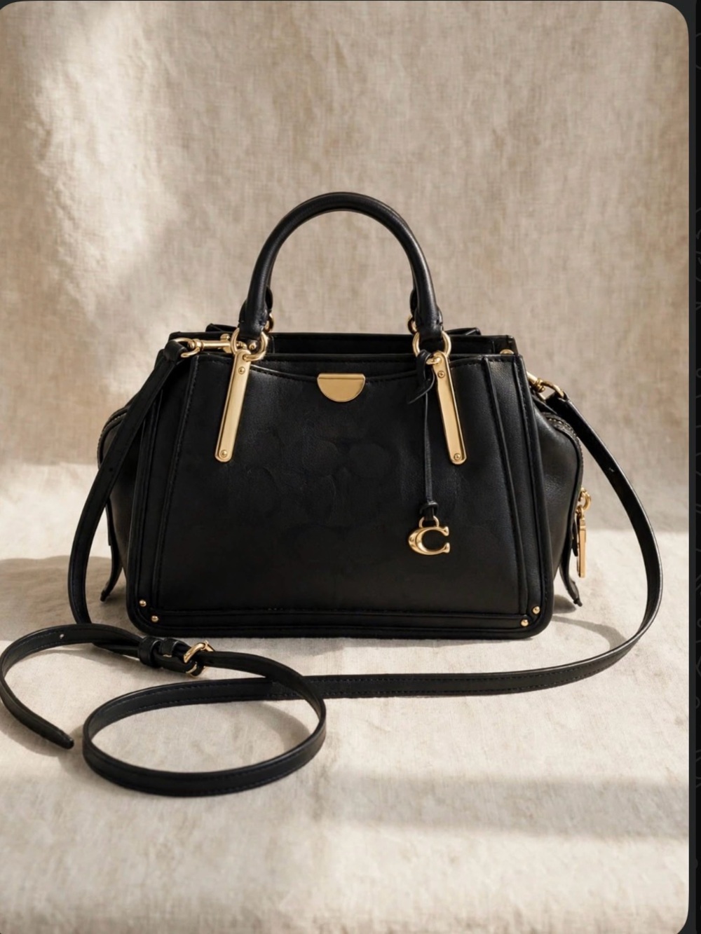 Coach Black Leather Satchel with Gold Hardware